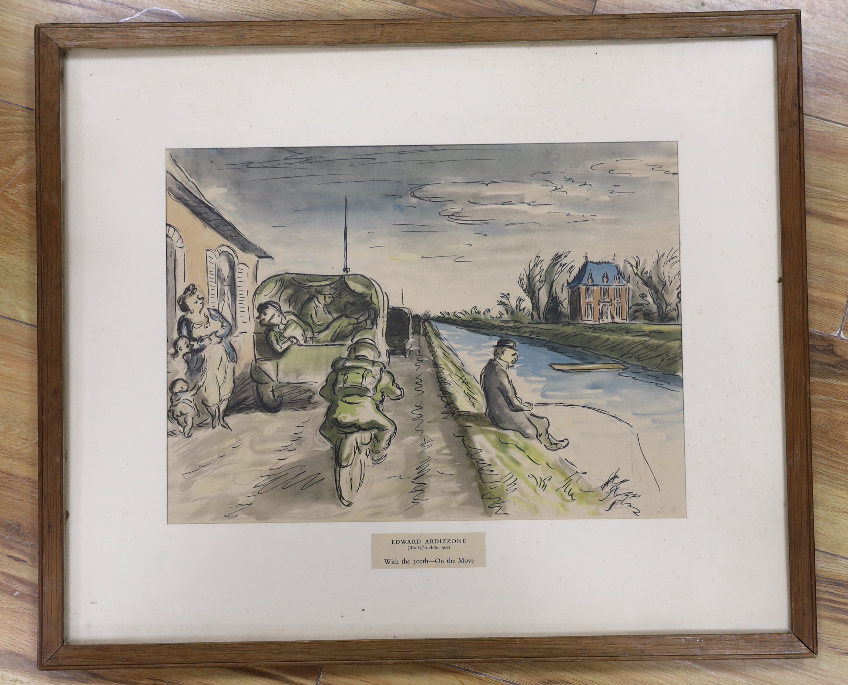 Edward Ardizzone RA (War Office Artist, 1900-1979), colour print, 'With the 300th, On the Move', 39 x 28cm